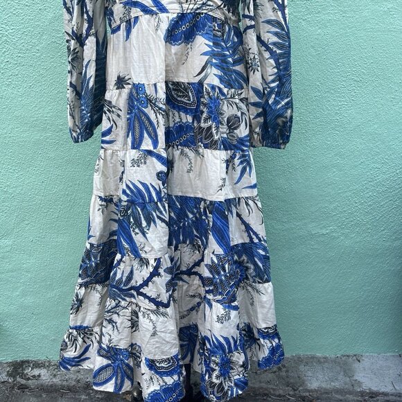 Banana Republic Stampa Dress Long Sleeve Maxi Floral Party Beach Blue White XL - Picture 5 of 10